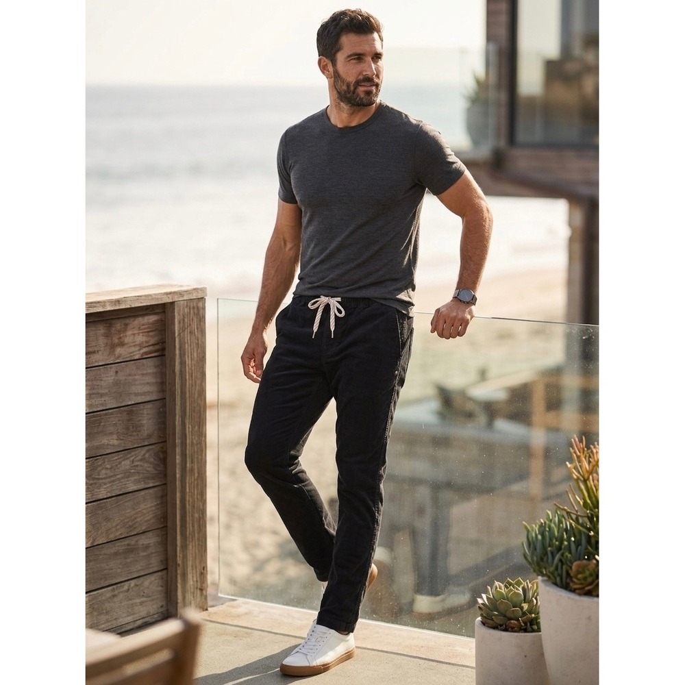 Vuori Meta Corduroy Pants Mens Small Black Slim Fit Drawstring V440
